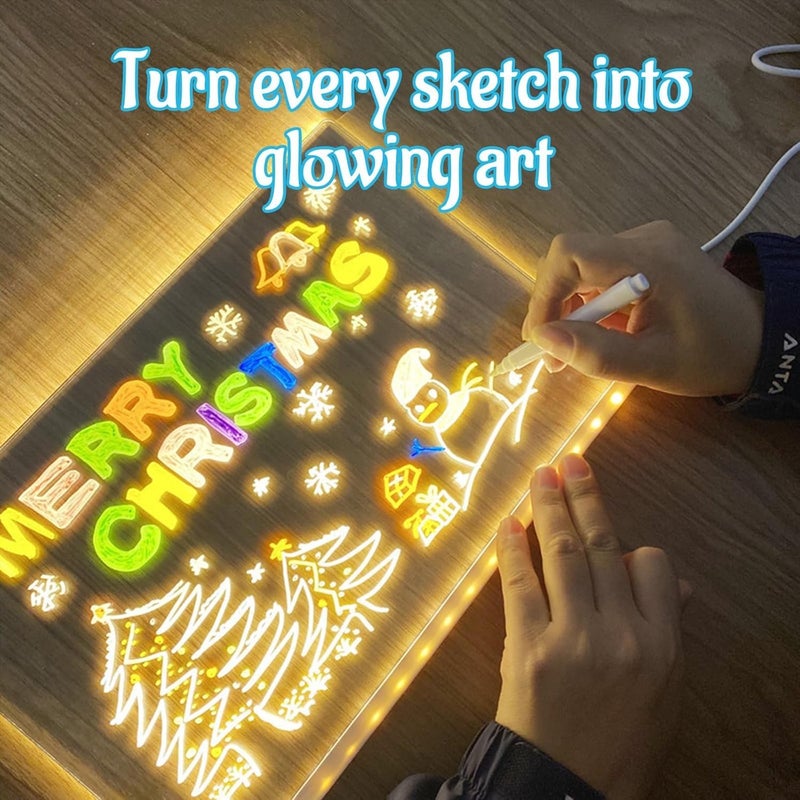 RHZGO LED Drawing Board,6"X6"Led Drawing Board for with Stand,4 Markers,Light Up Acrylic Message Board,Glowing Acrylic Dry Erase Board with Light, Christmas The Best Gifts - Image 2